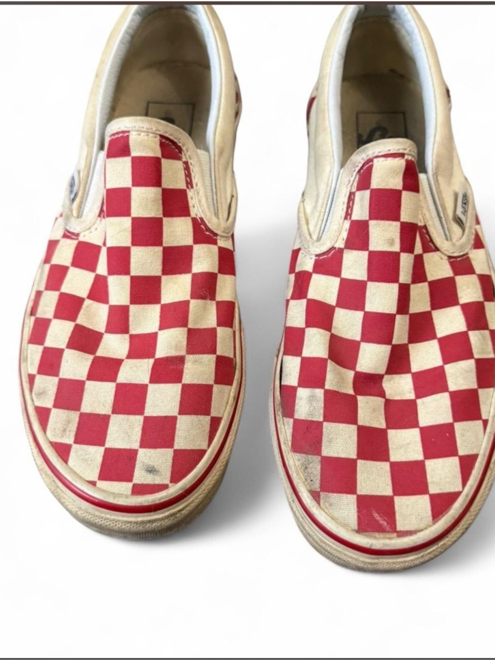 Vans Kids Red and Cream Checker Slip-On Sneakers